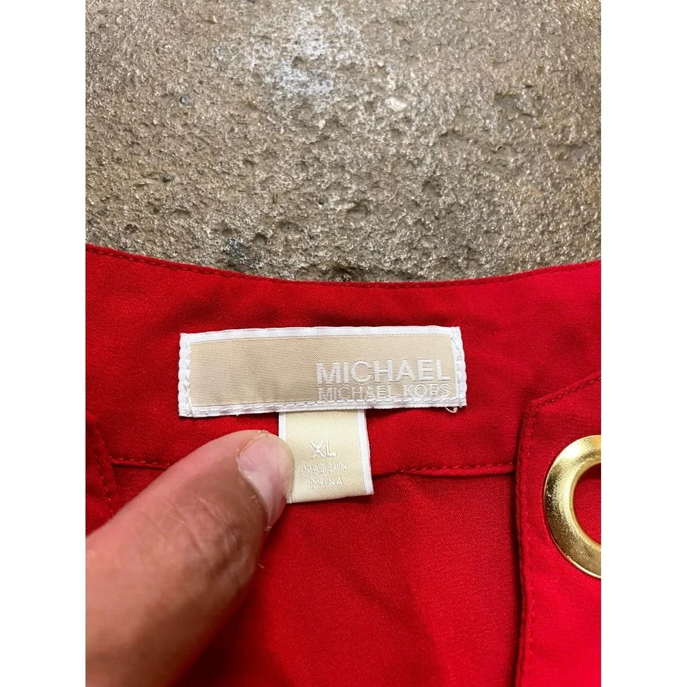 Michael Kors Top‎ Women XL Red Side Slit Lace Up Gold Grommet Sleeveless Classic